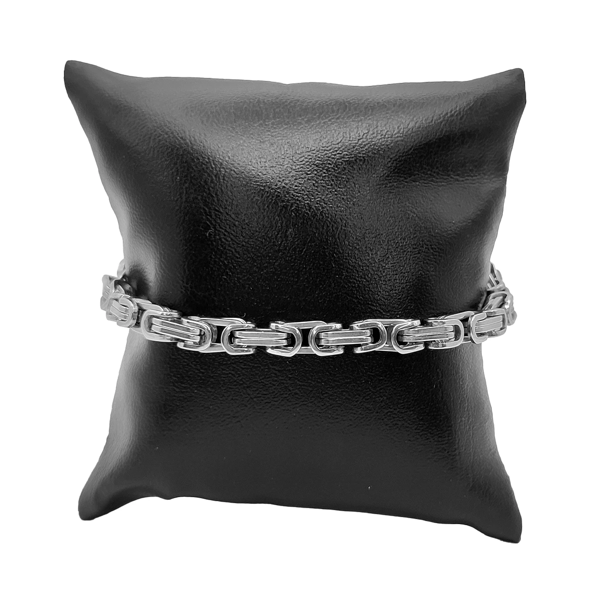 Pulsera Acero Plateada Eslabón Bizantino Elegante 5 mm