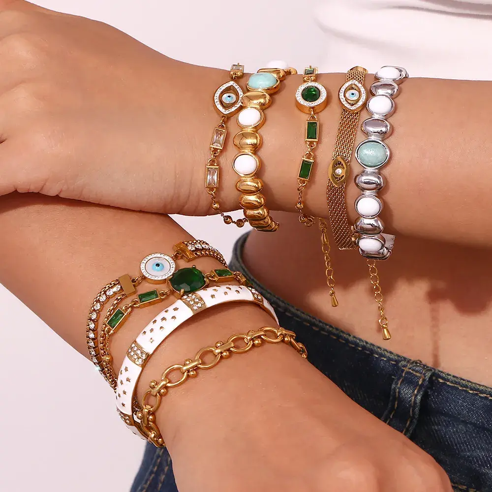 Pulsera Acero Brazalete Piedras Jade y Amazonita Natural