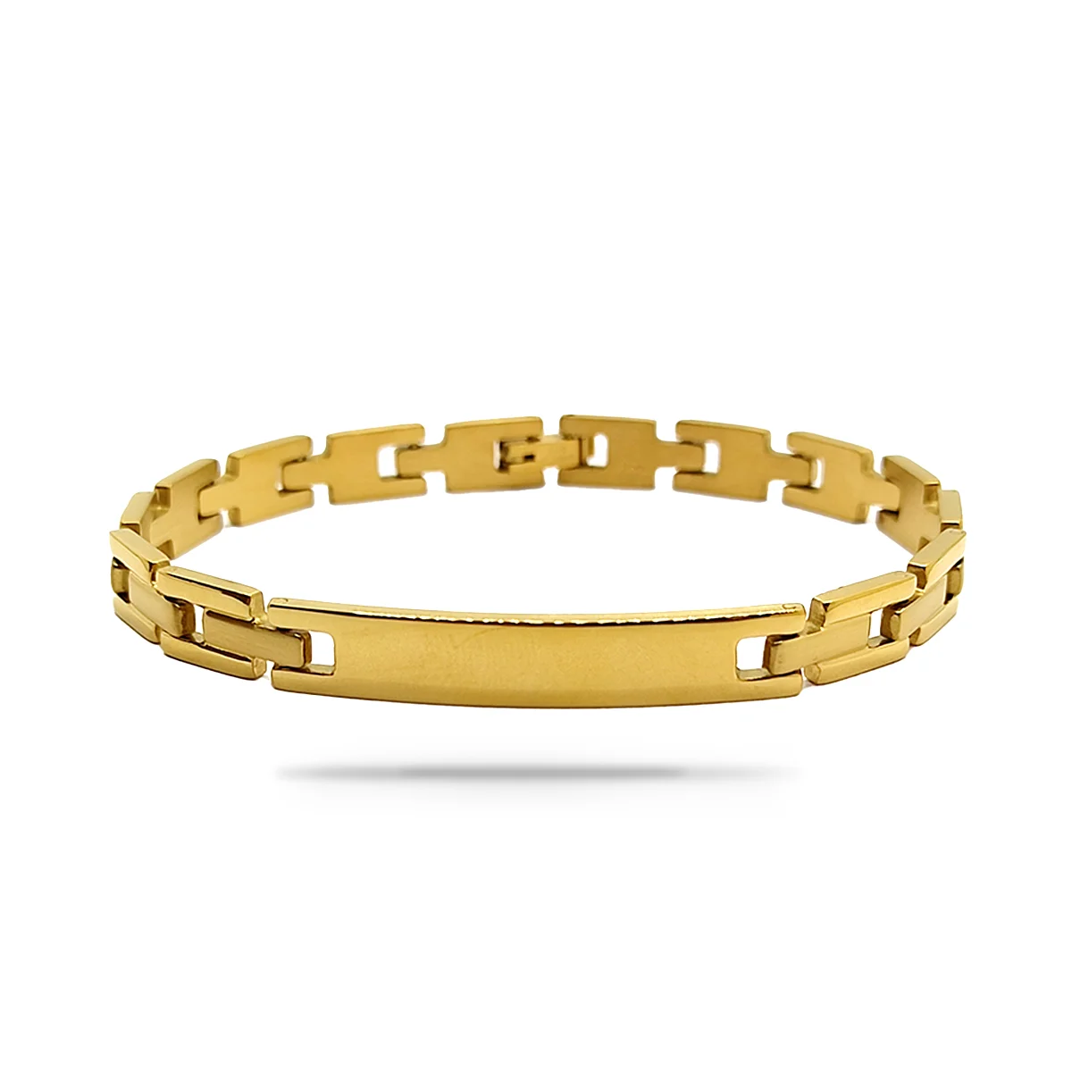 Pulsera Acero Dorado Tipo Esclava Clásica Placa 7mm