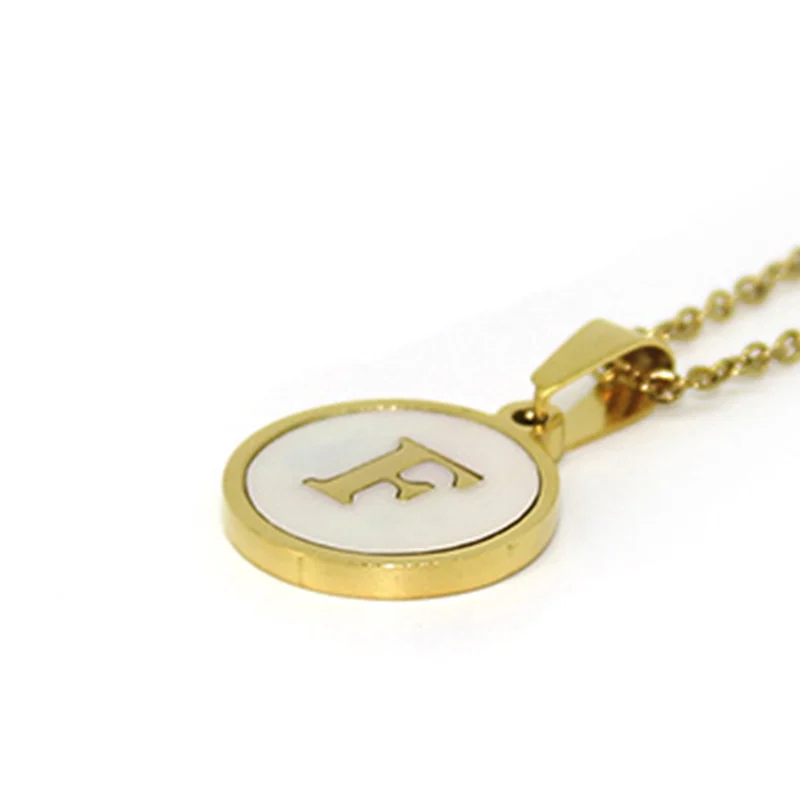 Collar Acero Dorado Letra F Madre Perla
