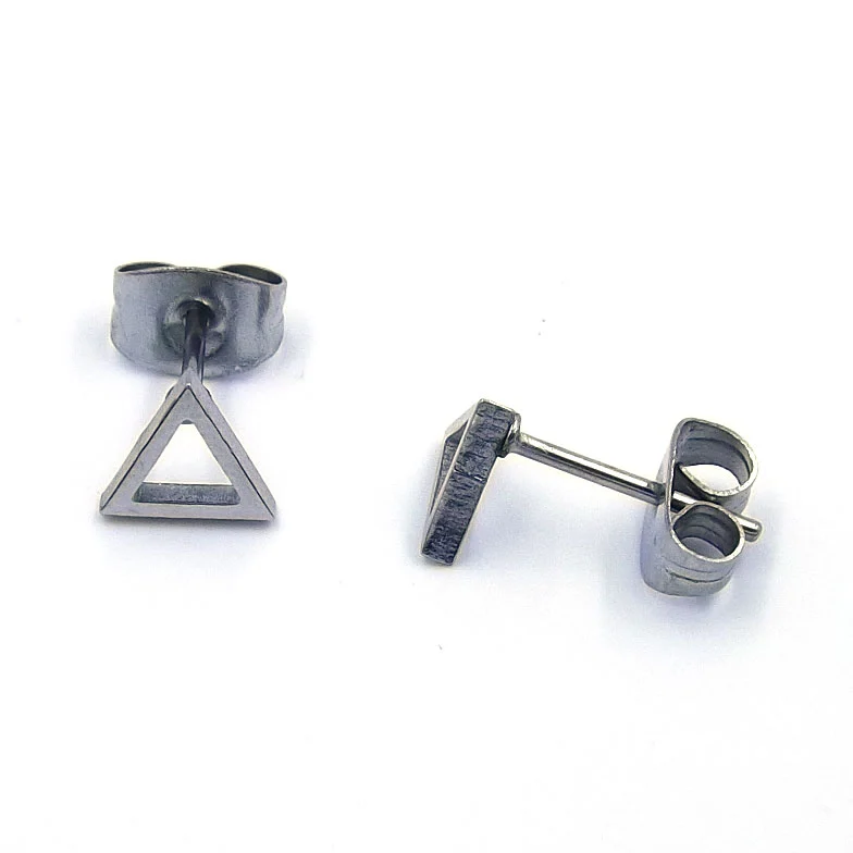 Aretes Acero Inoxidable Plateado tipo Broquel Triangulo Hueco