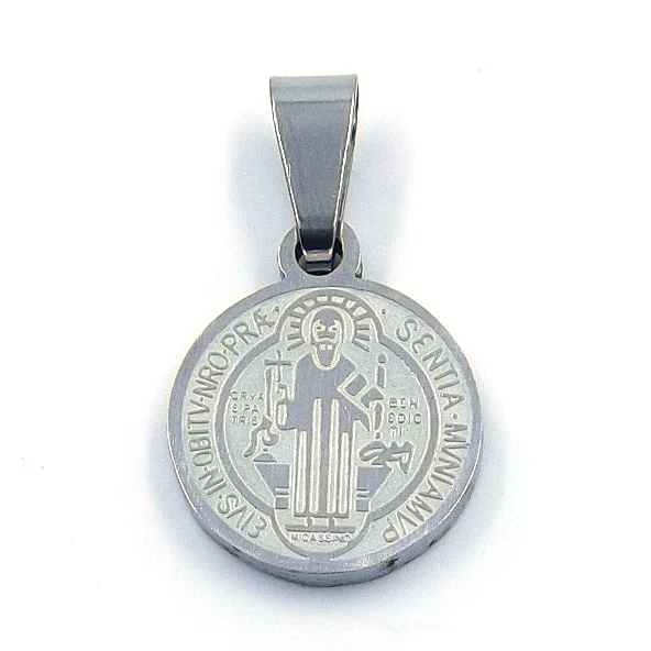 Dije de Acero Medalla Plateada San Benito 12mm