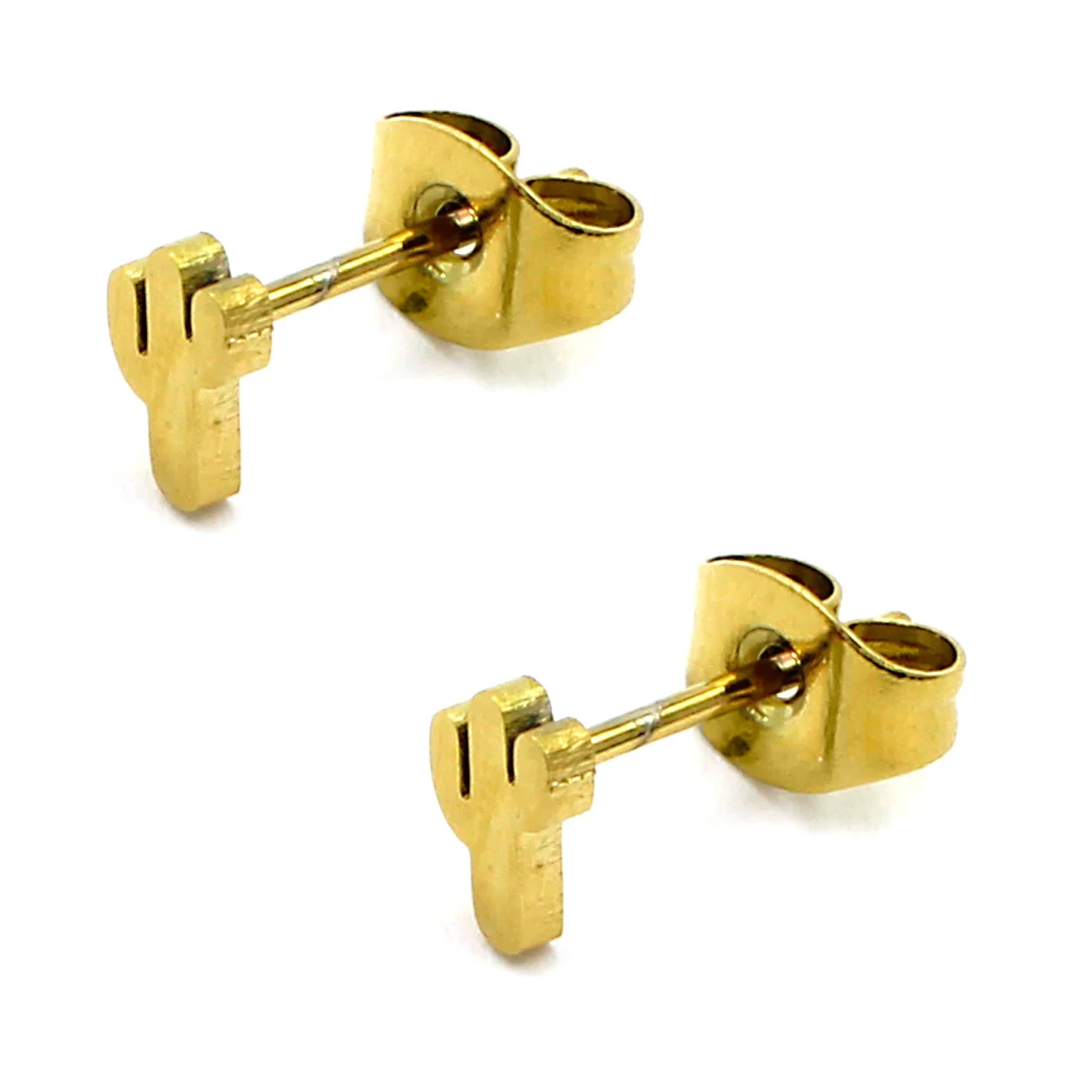 Aretes Acero Inox Dorado Tipo Broquel Cactus Sahuaro