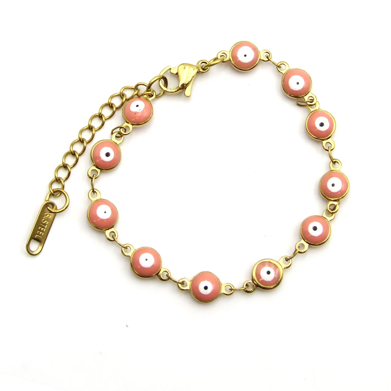 Pulsera Acero Dorado Ojo Turco Nazar 6 mm Rosa Cariño