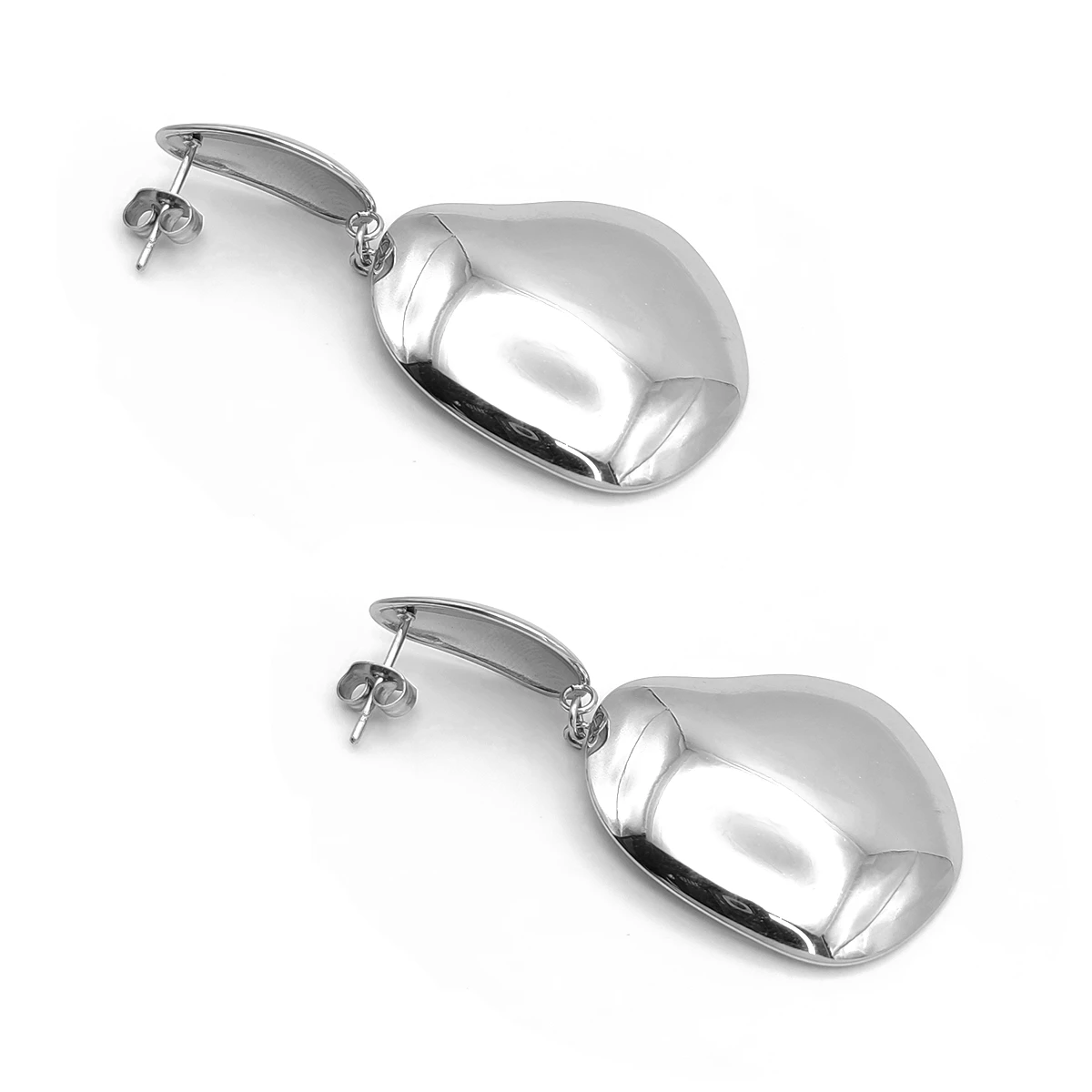 Aretes Acero Plateado Lisos Grandes Asimetricos Elegantes
