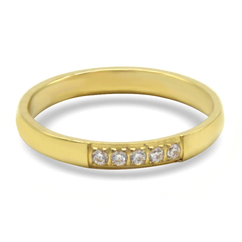 Anillo Acero Inoxidable Argolla Dorada 5 Cristales Claros