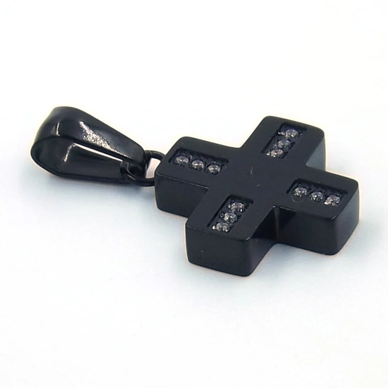 Dije de Acero Negra Cruz Suiza Mini Zirconias