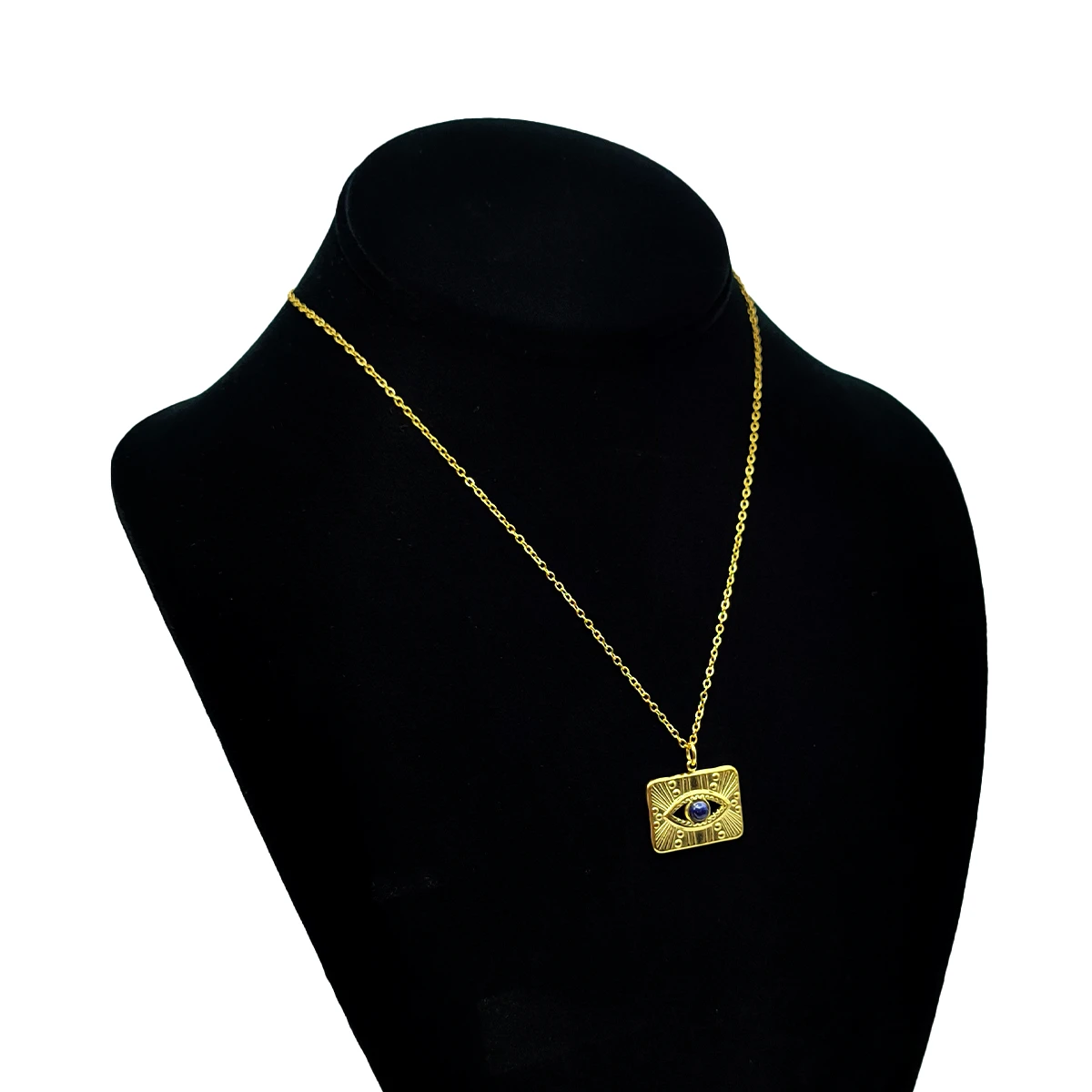 Collar Acero Dorado Retangulo Relieve Ojo Lapislazuli