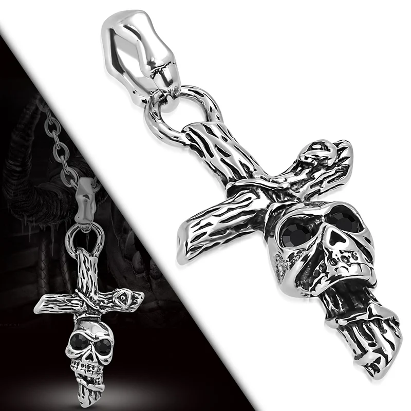 Dije Acero Hombre Cruz Muerte Madera Craneo Calavera Ojos