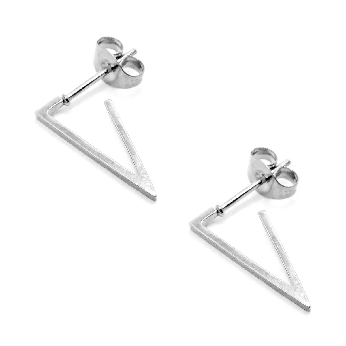 Aretes Mujer Acero Plateado Triángulos Isósceles Inv