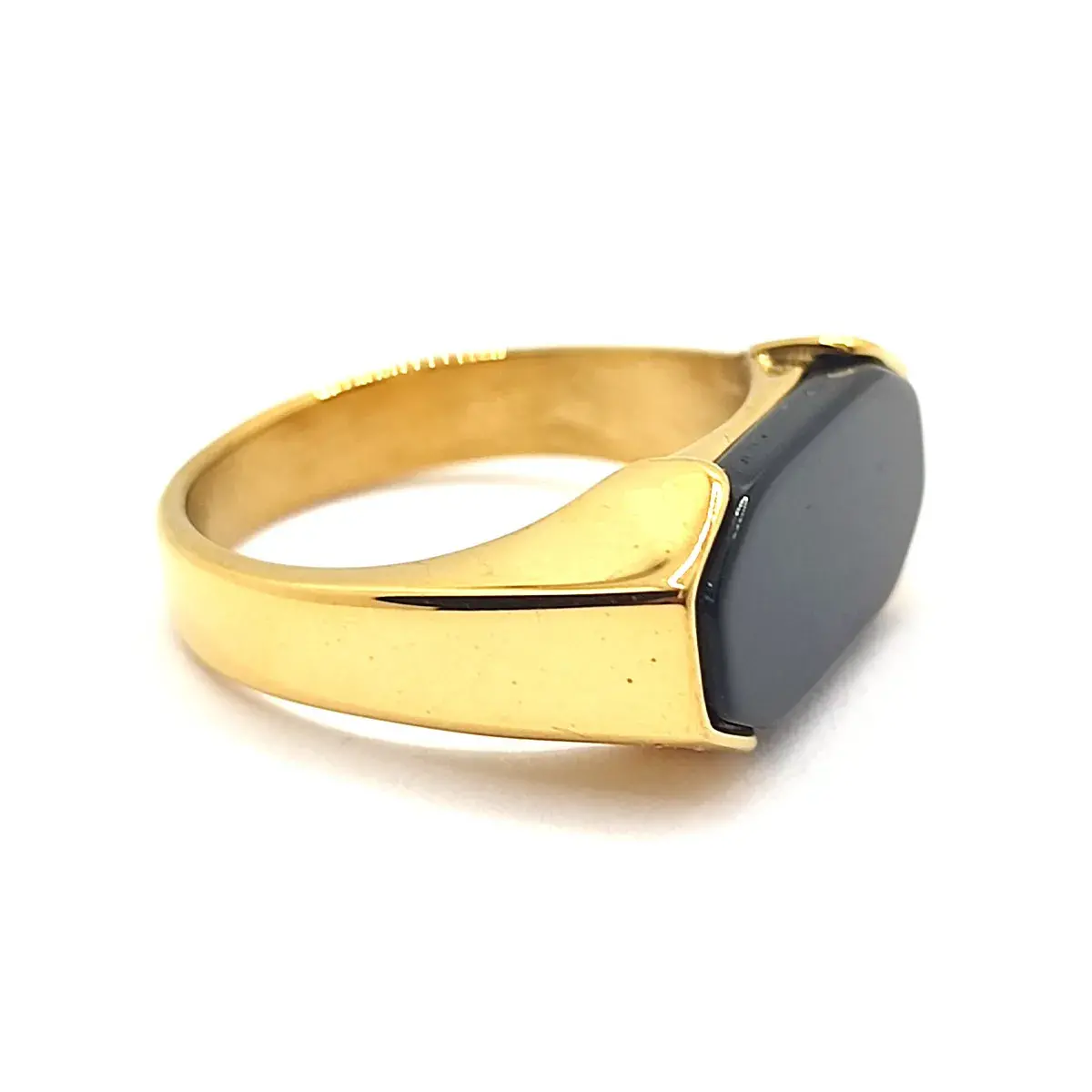 Anillo Acero Inox Dorado Rectangular Piedra Negra Onix