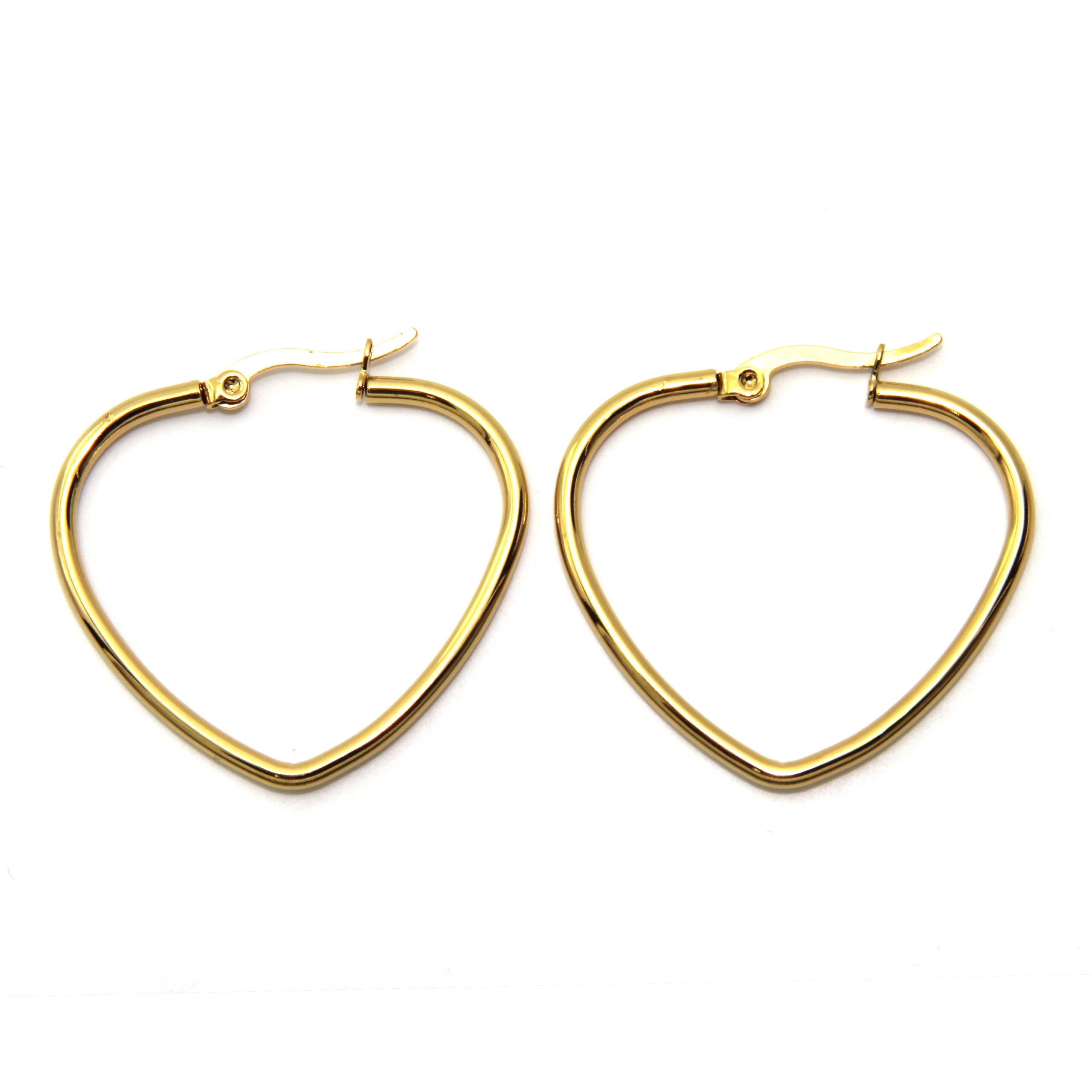 Aretes Acero Dorado Arracadas Corazón Tubular Liso 32mm