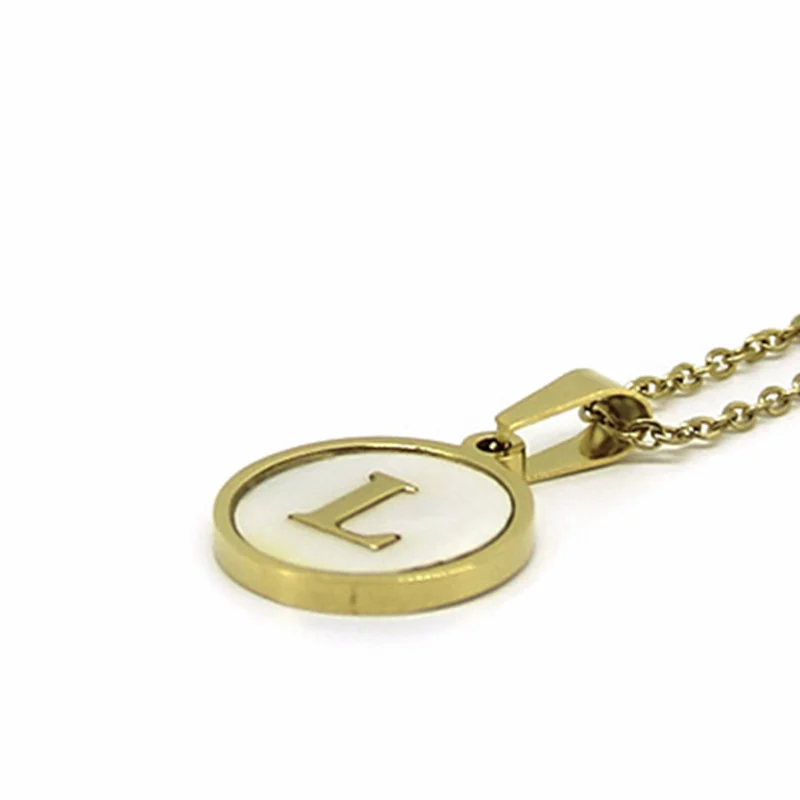 Collar Acero Dorado Letra L Madre Perla