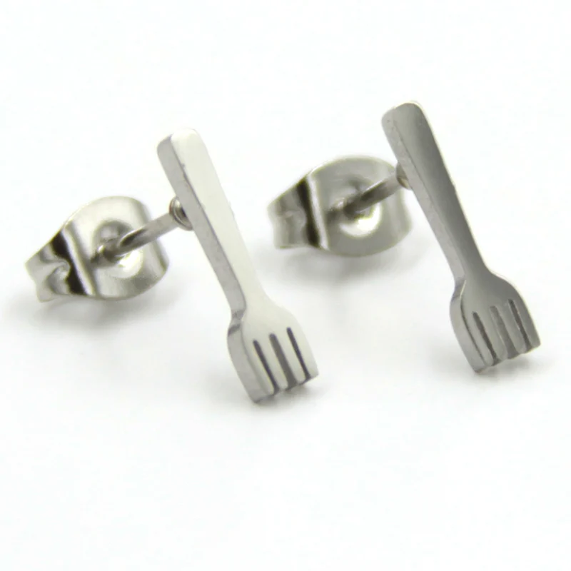 Aretes Tipo Broquel Acero Plateado Tenedor Cheff Cubierto