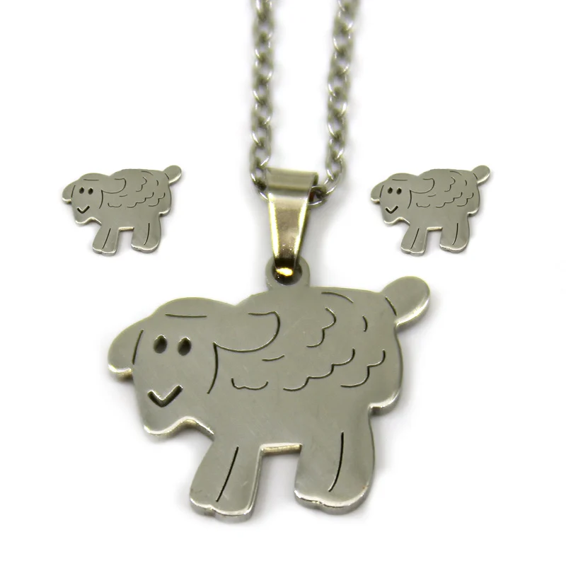 Set De Joyeria Acero Inox Plateado Ovejas