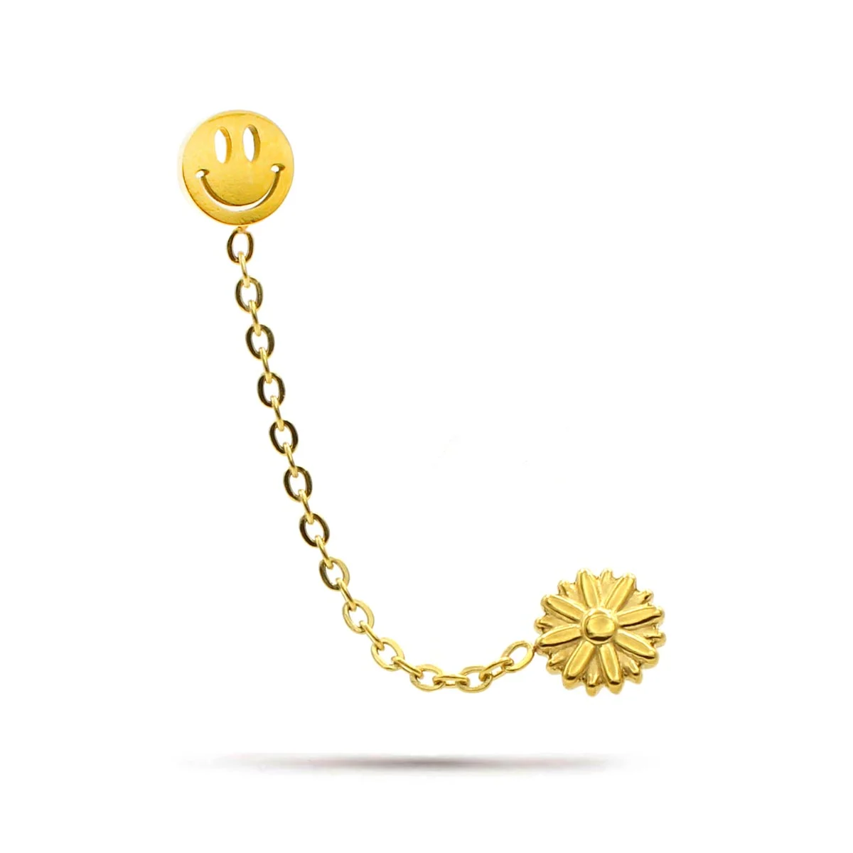 Ear Cuff Acero Inoxidable Dorado Carita Feliz - Aretes