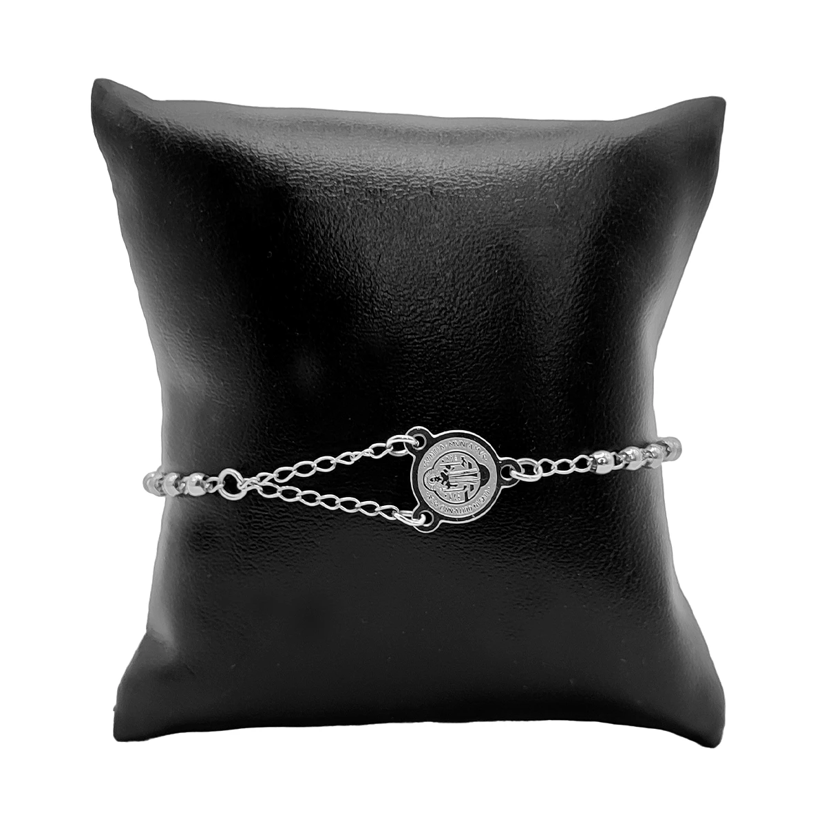 Pulsera Acero Inox Misterio San Benito Medalla Redonda