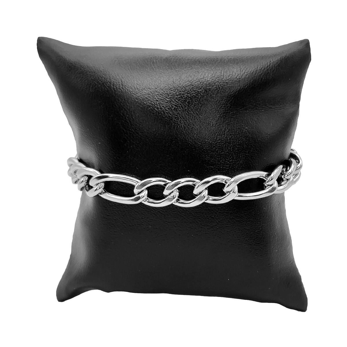 Pulsera Acero Plateado Clásica 3x1 Figaro Clásica 9 mm