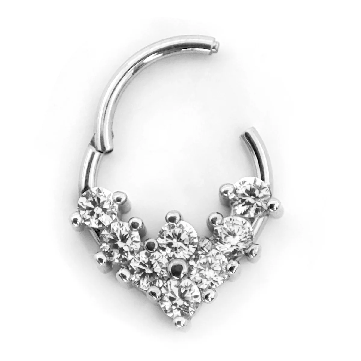 Piercing de Oreja Acero Plateado Aro Clicker Cristal en V