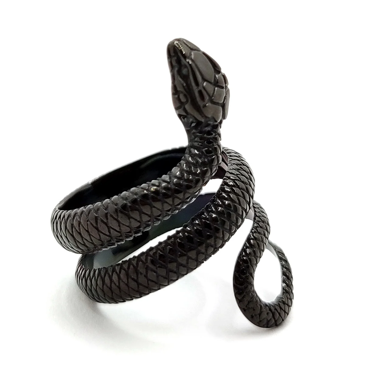 Anillo Acero Inox Negro Serpiente Enroscada Gotico Unisex