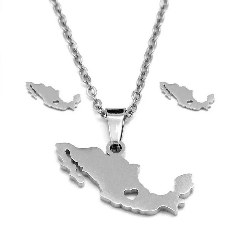 Set de Joyeria Acero Inoxidable Plateado Corazon Mexico
