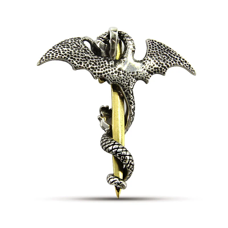Dije Acero Inoxidable Plateado Dragon Medieval Espada