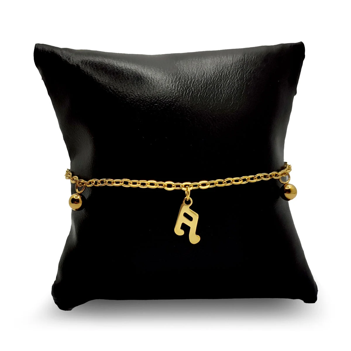 Pulsera Acero Dorado Colgantes Balines y Nota Musical