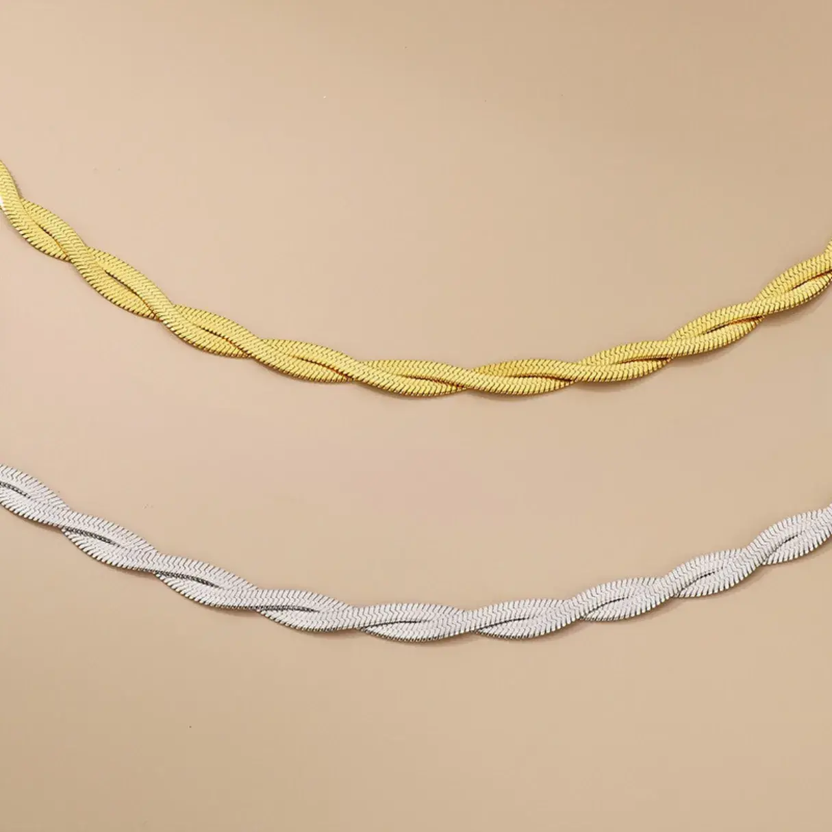 Pulsera Acero Panza de Vibora Planchada Doble Trenza