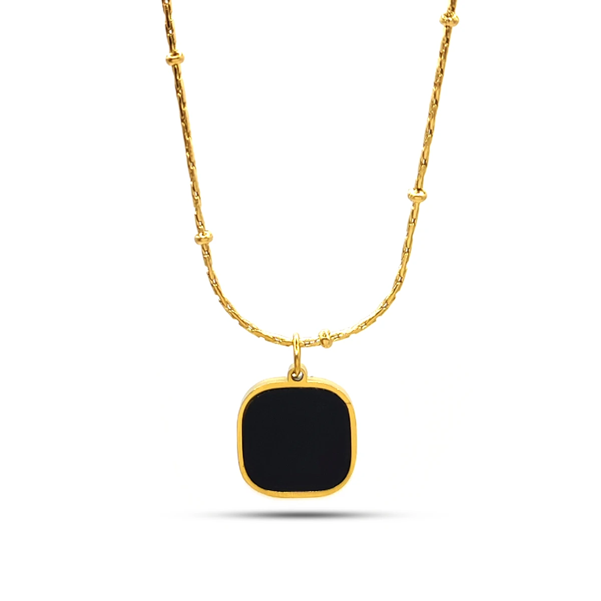 Collar Acero Dorado Cuadro Negro Cadena Espiga Balines