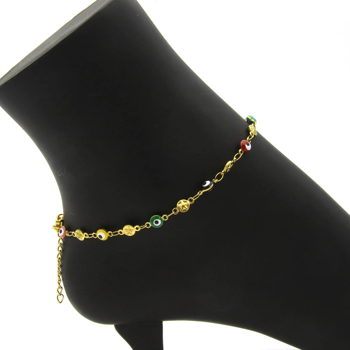 Tobillera Acero Dorado Ojo Turco Multicolor Estrella 3mm