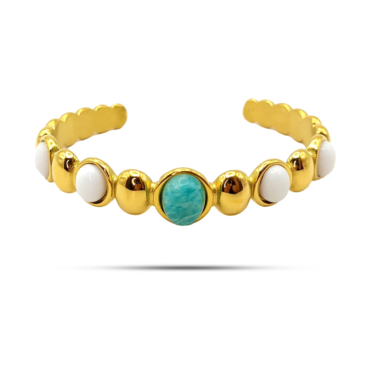 Pulsera Acero Brazalete Piedras Jade y Amazonita Natural