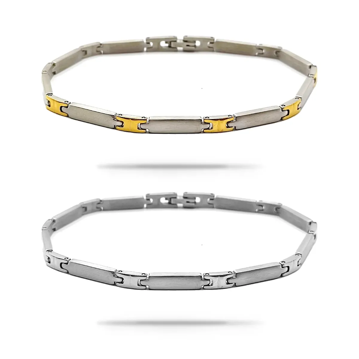 Pulsera Acero Inox Eslabones Barra Larga y Corta Hombre