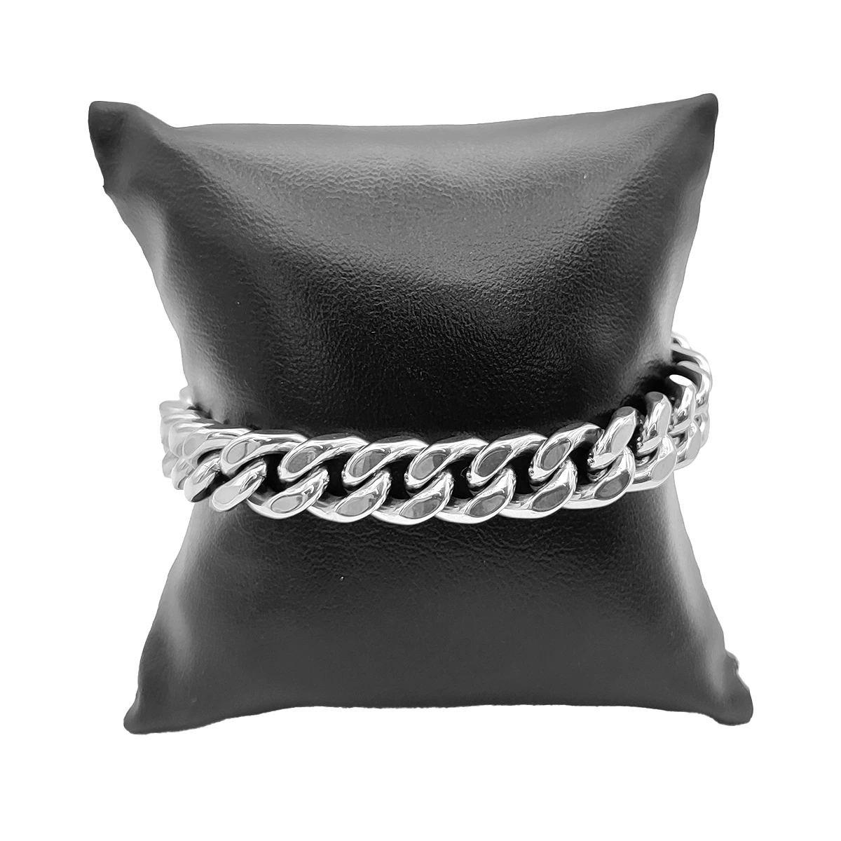 Pulsera Acero Plateado Cubana 9 mm Broche Moderno