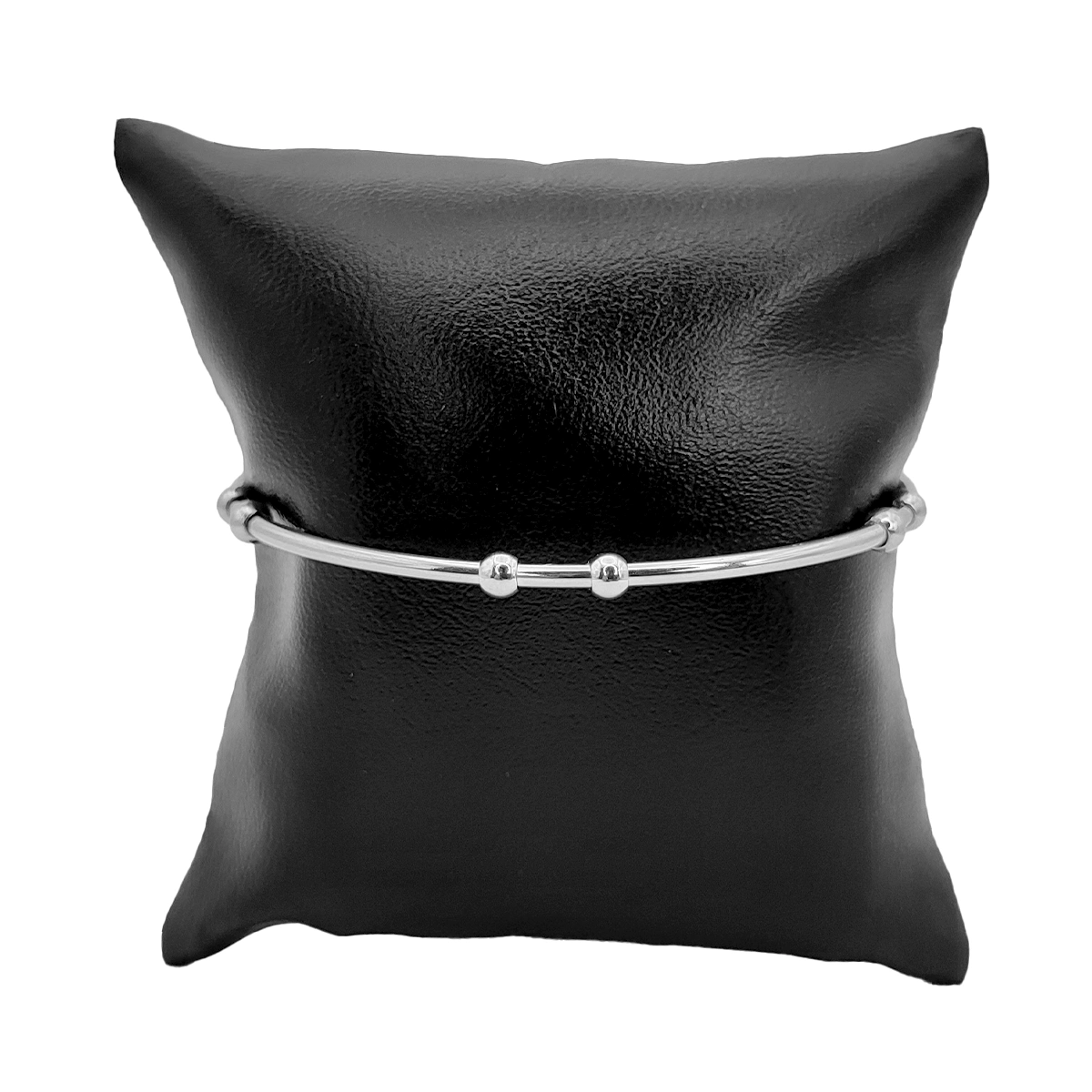 Pulsera Acero Plateado Brazalete Abierto Delgado Balines