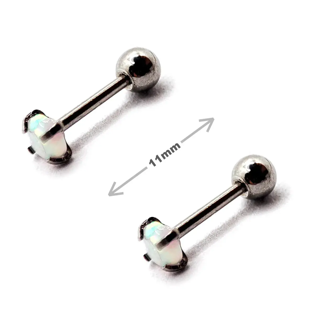 Aretes Acero Plateado Piercing Broquel Opalo Tornasol 3mm