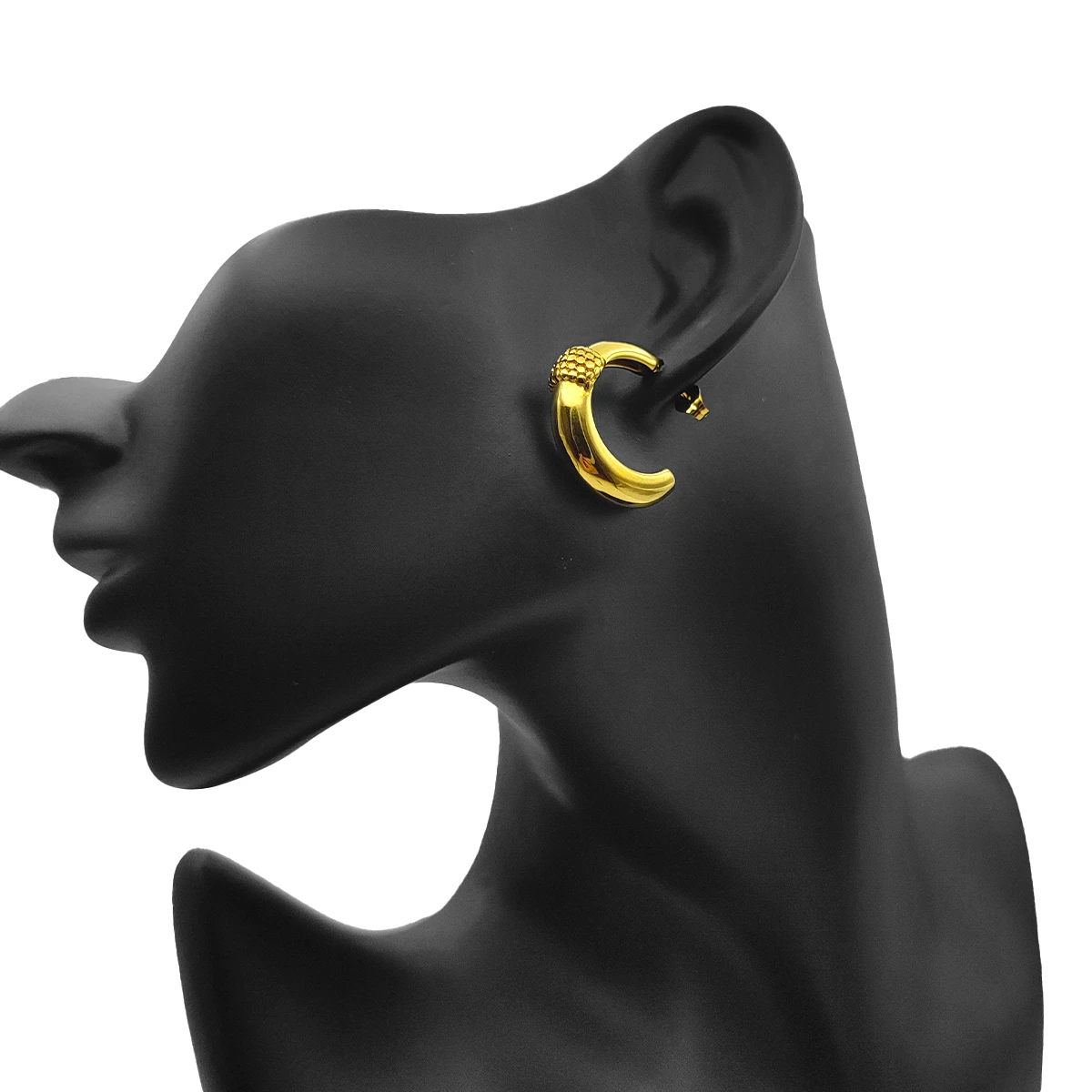 Aretes Acero Dorado Media Arracada Chunky Banda Textura