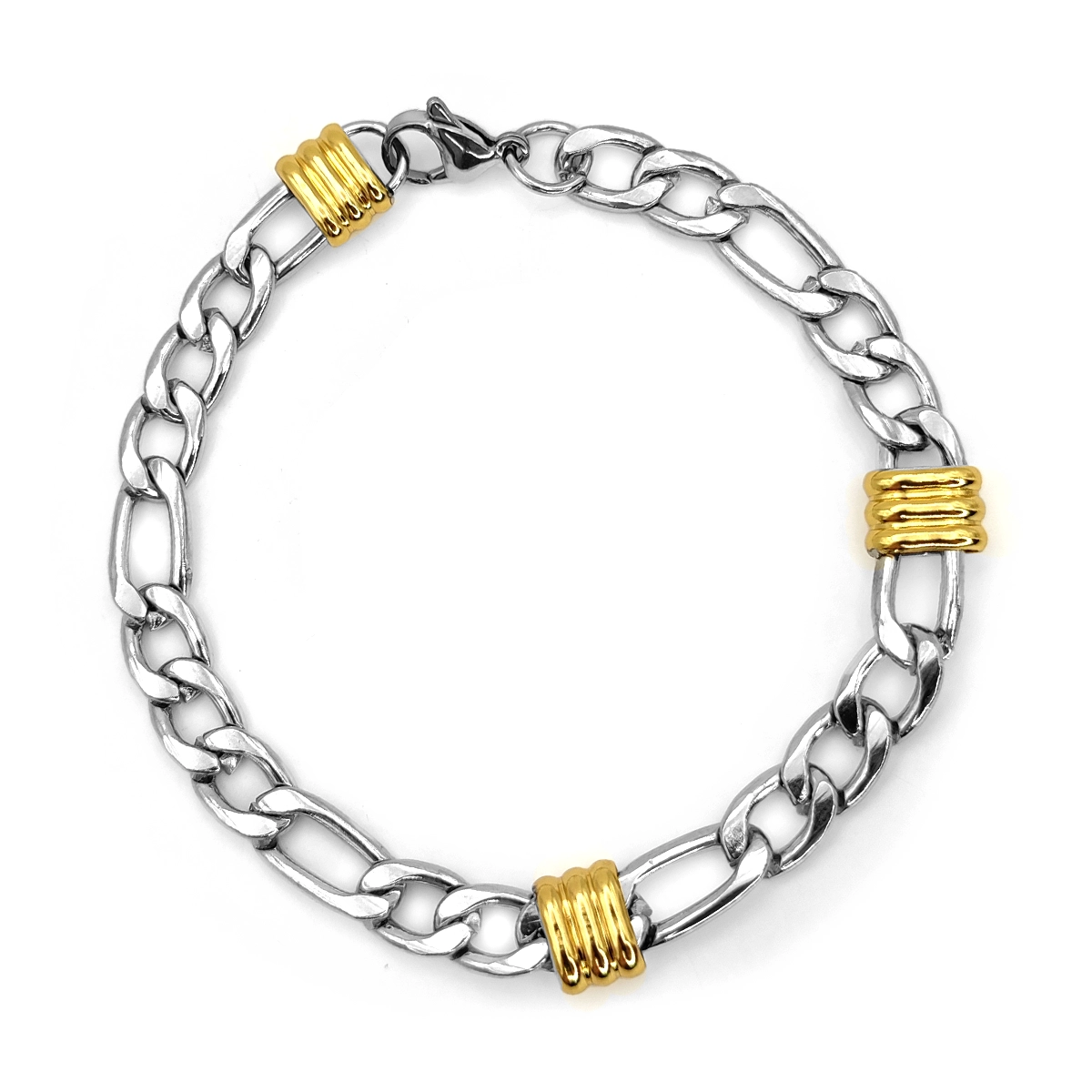 Pulsera Acero Inox Bicolor Esclava 3x1 Remaches Moderna