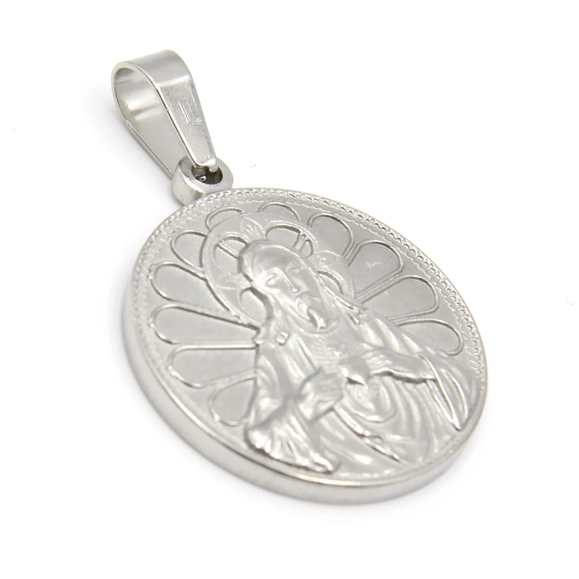 Dije Acero Inoxidable Plateado Sagrado Corazon de Jesus