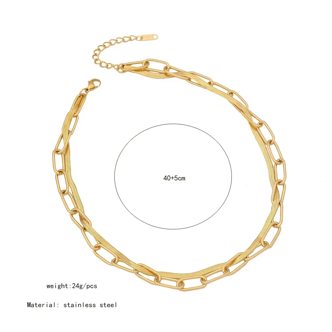 Cadena Acero Dorado Eslabon Largo Planchada Etrelazada