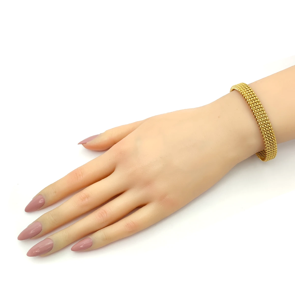 Pulsera Acero Dorado Brazalete Abierto Malla Tejida