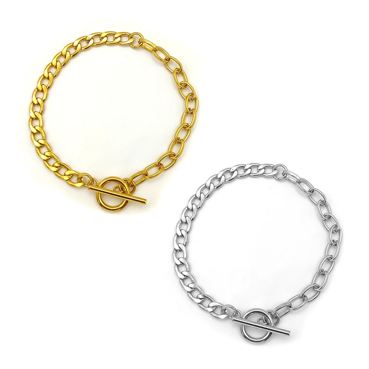 Pulsera Acero Mixta Eslabon Oval y Cubano Broche Barra