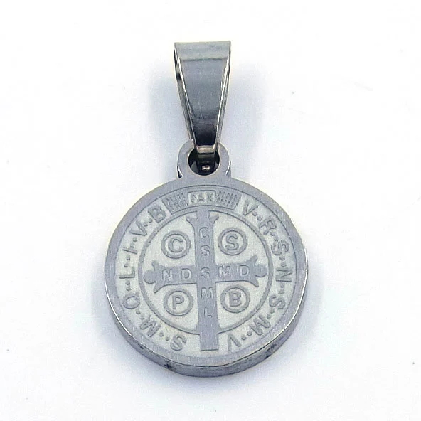 Dije de Acero Medalla Plateada San Benito 12mm