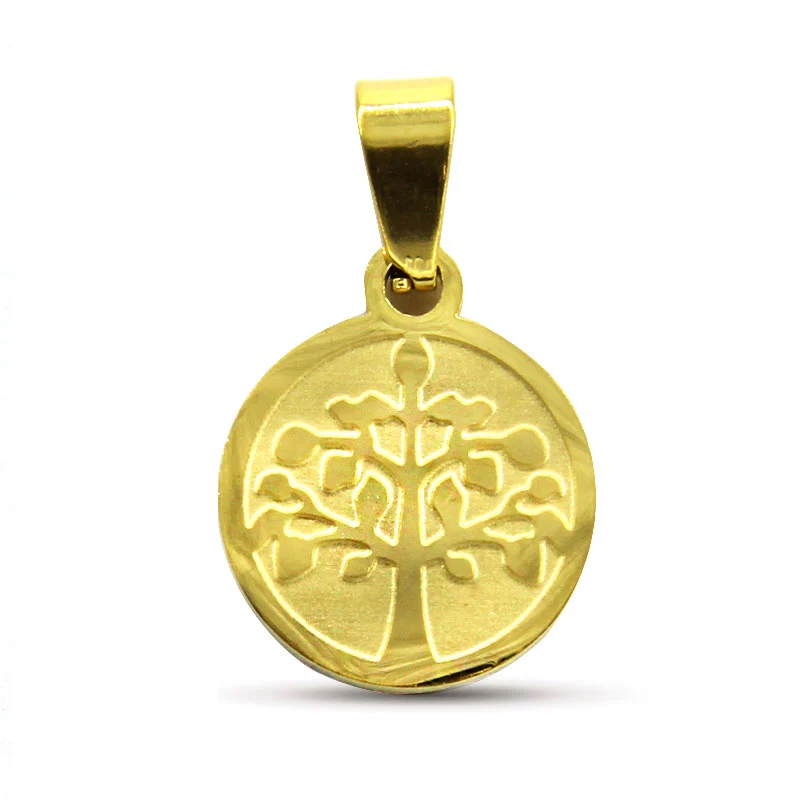 Dije Acero Inox Dorado Medalla Arbol Vida Sabiduria 12mm