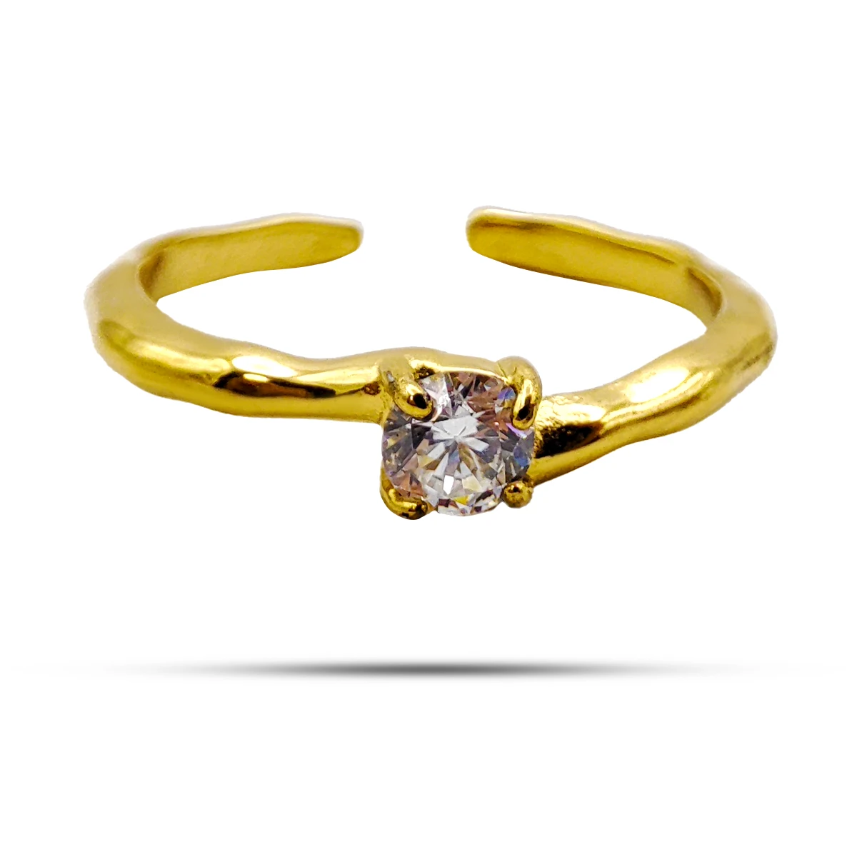 Anillo Acero Dorado Solitario Martillado Ajustable