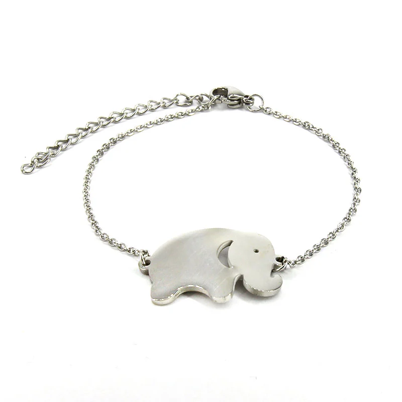 Pulsera Acero Plateado Elefante Buena Fortuna Minimalista