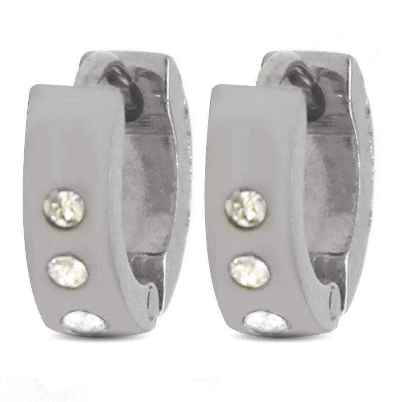 Aretes Tipo Arracada Niña Acero Inox Plateado Cristales