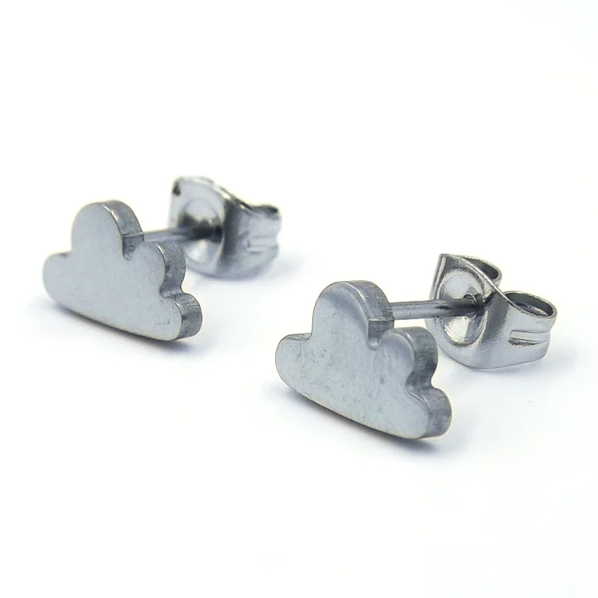 Aretes Tipo Broquel Acero Inoxidable Plateado Nube