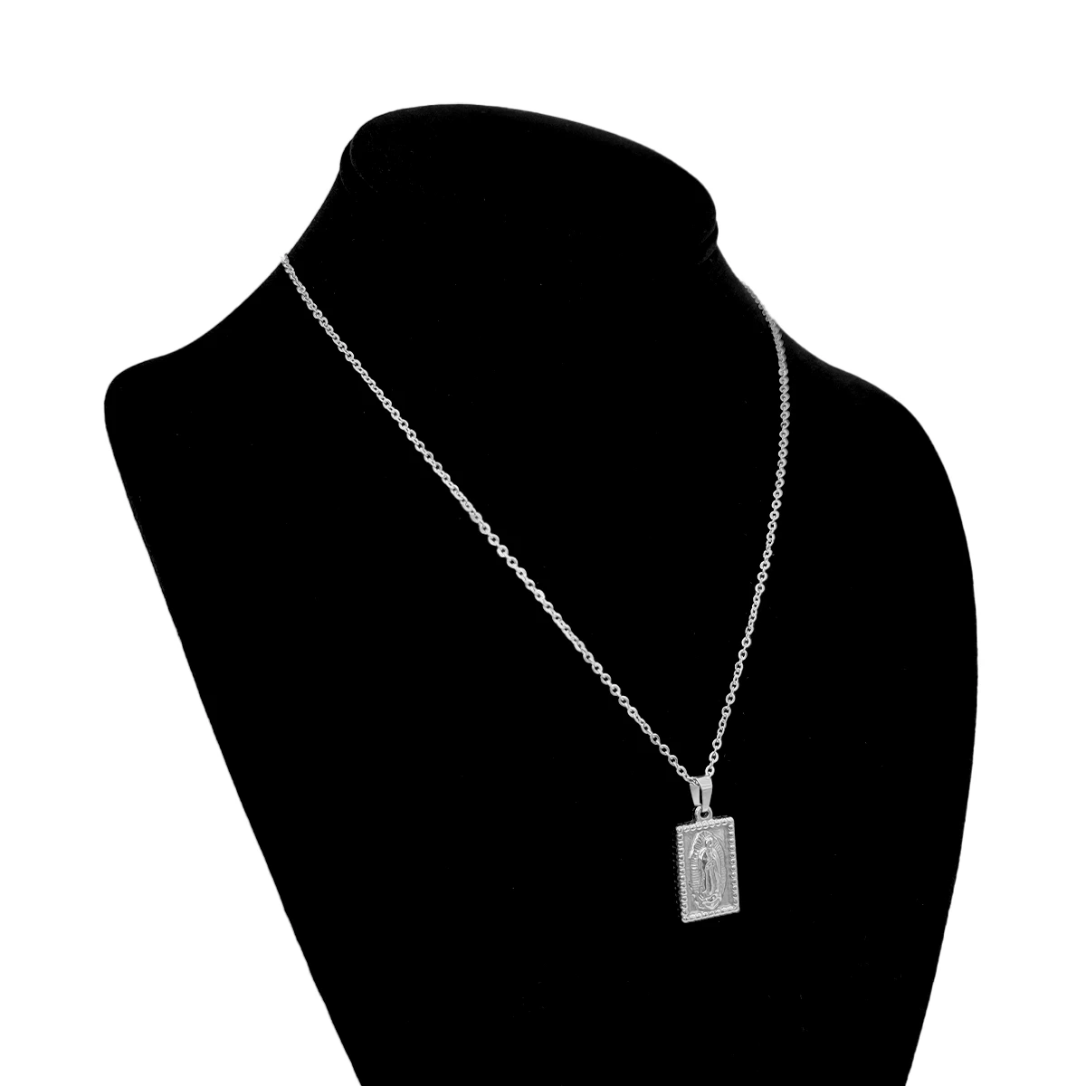Collar Acero Plateado Virgen de Guadalupe Rectangular