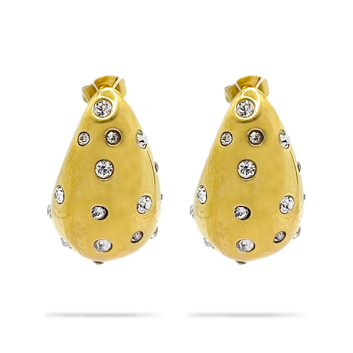 Aretes Acero Dorado Gota de Agua Incrustaciones Cristales