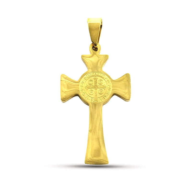 Dije Acero Dorado Cruz Bizantina San Benito 31mm x 20mm